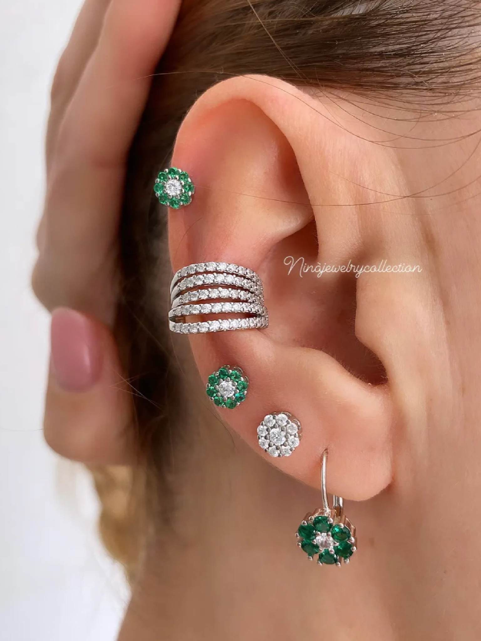 Orecchino ear cuff polsino 5 fasce in zirconi - immagine 5