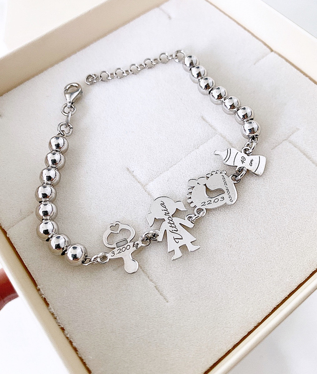 Bracciale nascita con sfere personalizzabile