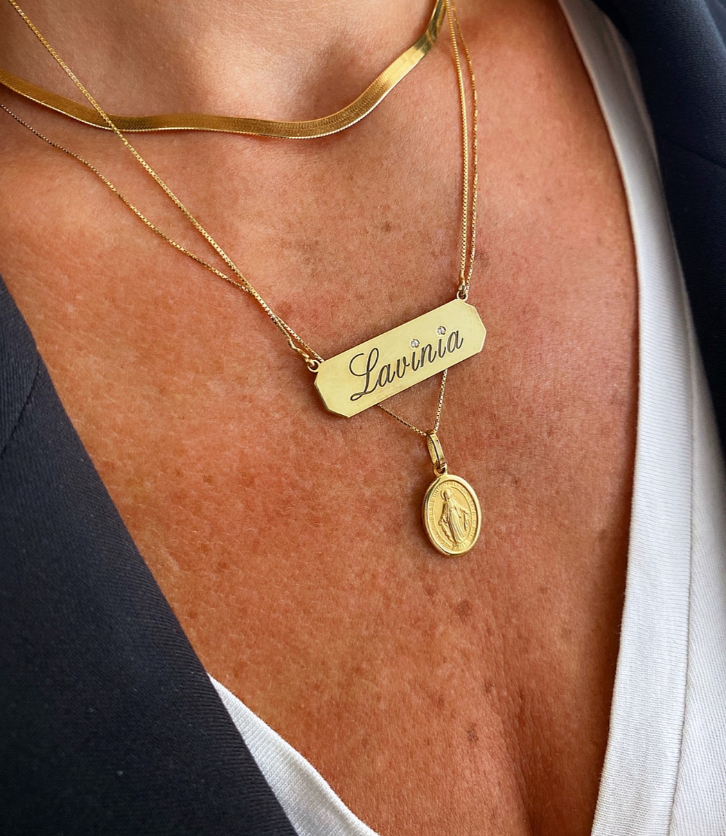 Collana targhetta personalizzabile con zirconi incastonati - immagine 10
