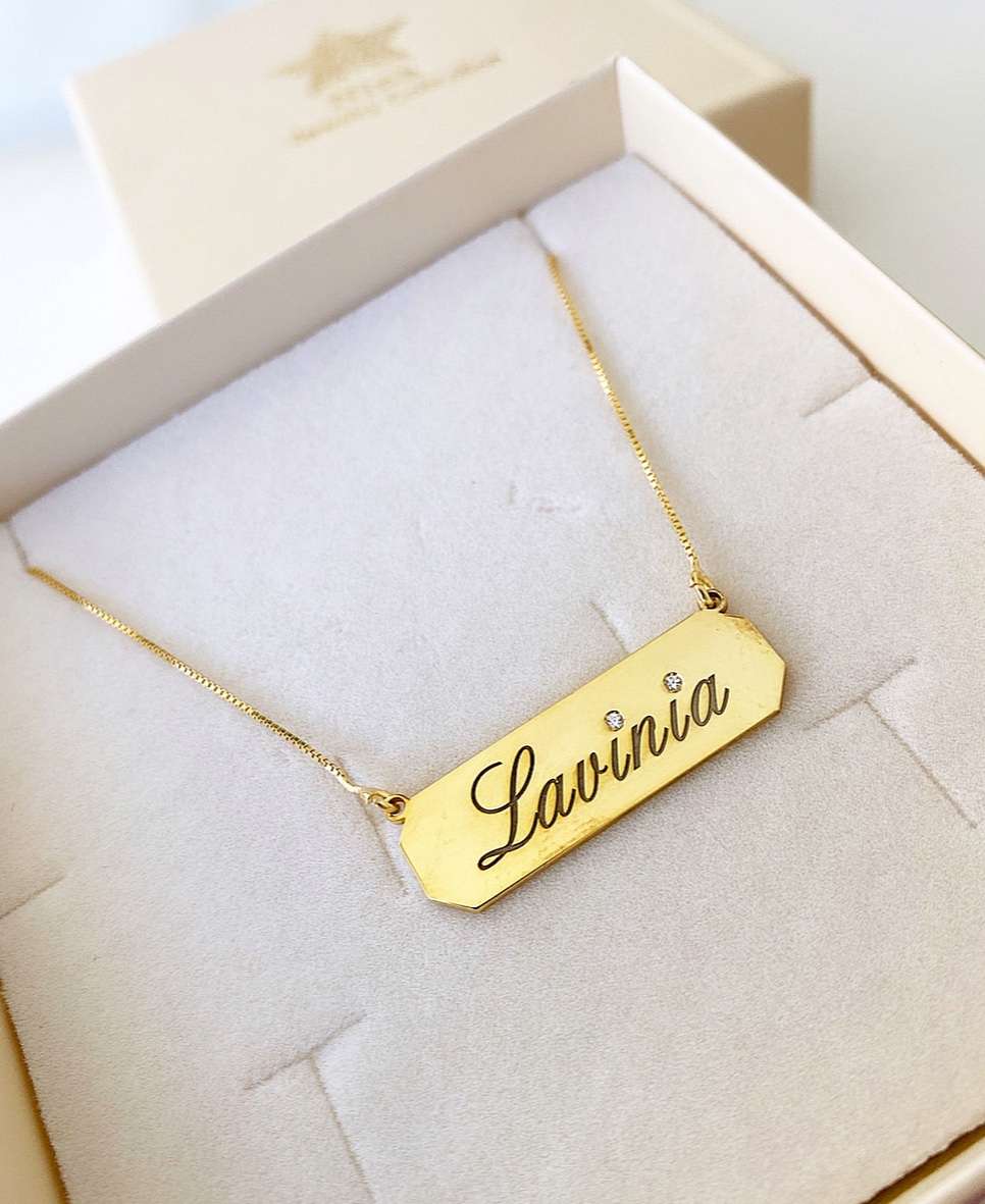 Collana targhetta personalizzabile con zirconi incastonati - immagine 9