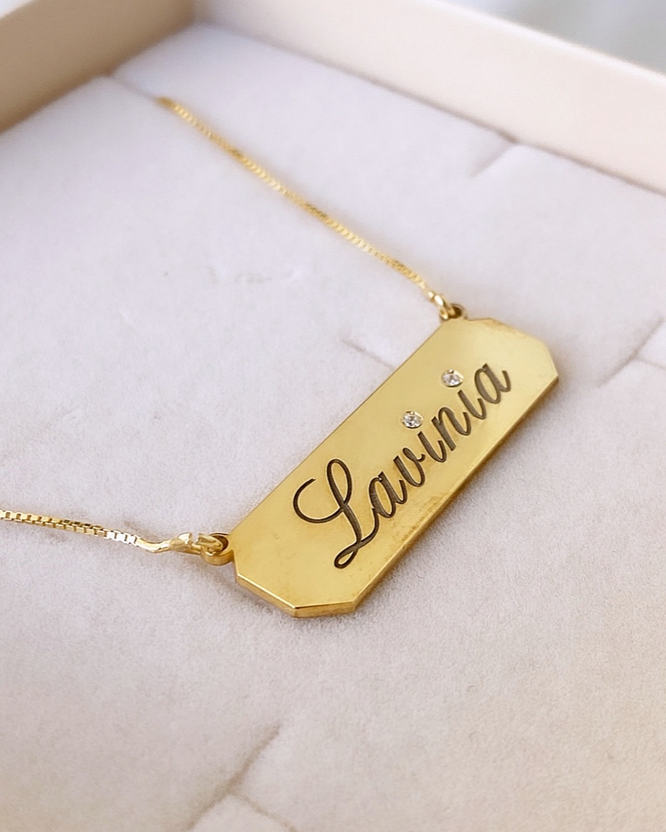 Collana targhetta personalizzabile con zirconi incastonati - immagine 8