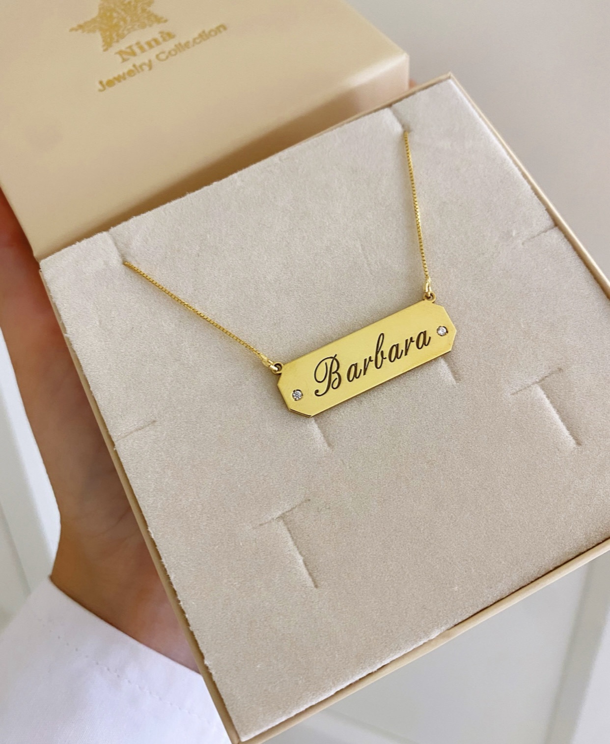 Collana targhetta personalizzabile con zirconi incastonati - immagine 6