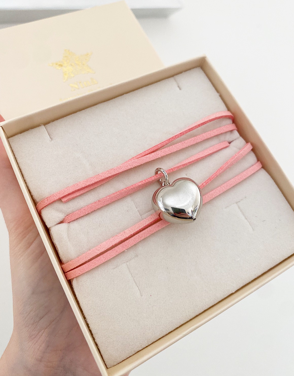Collana Choker cordino cuore bombato Celeste