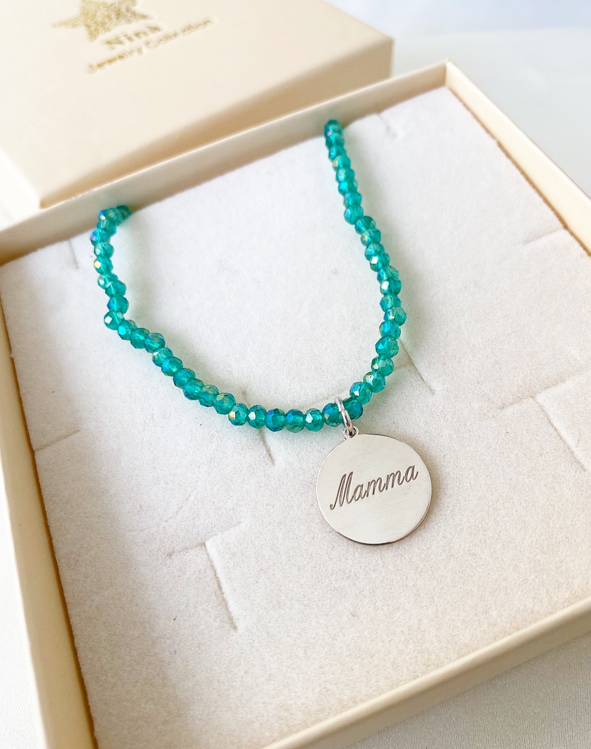 Collana cristalli Mamma con ciondolo tondo