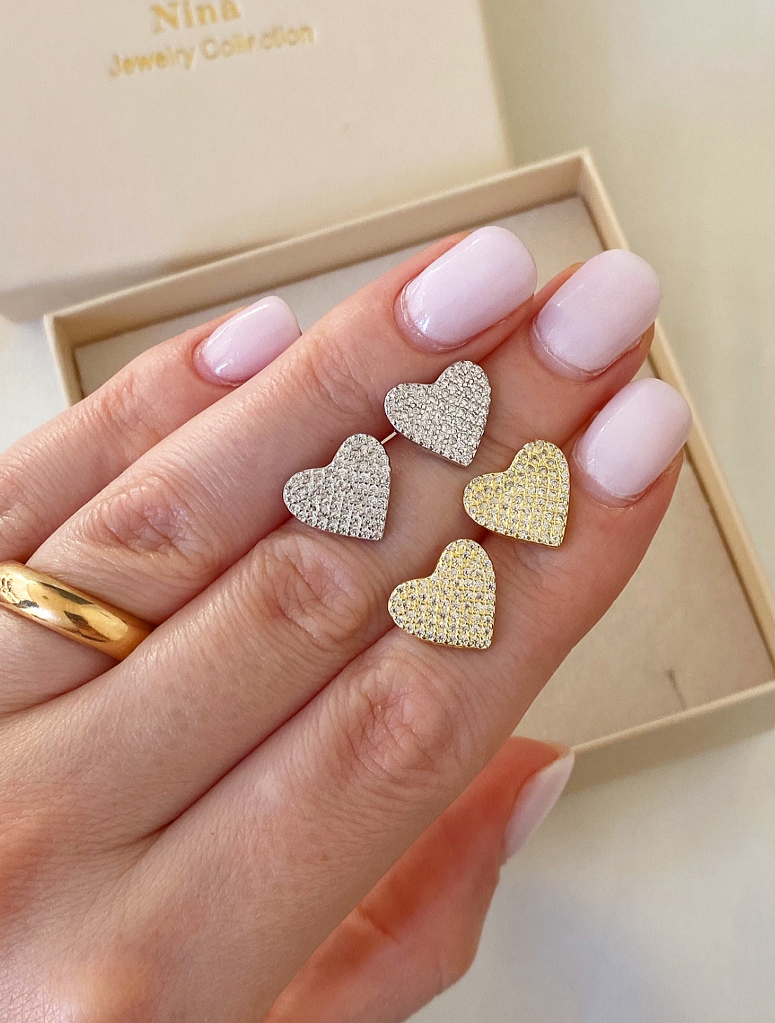 Orecchini coppia cuore piatto in zirconi