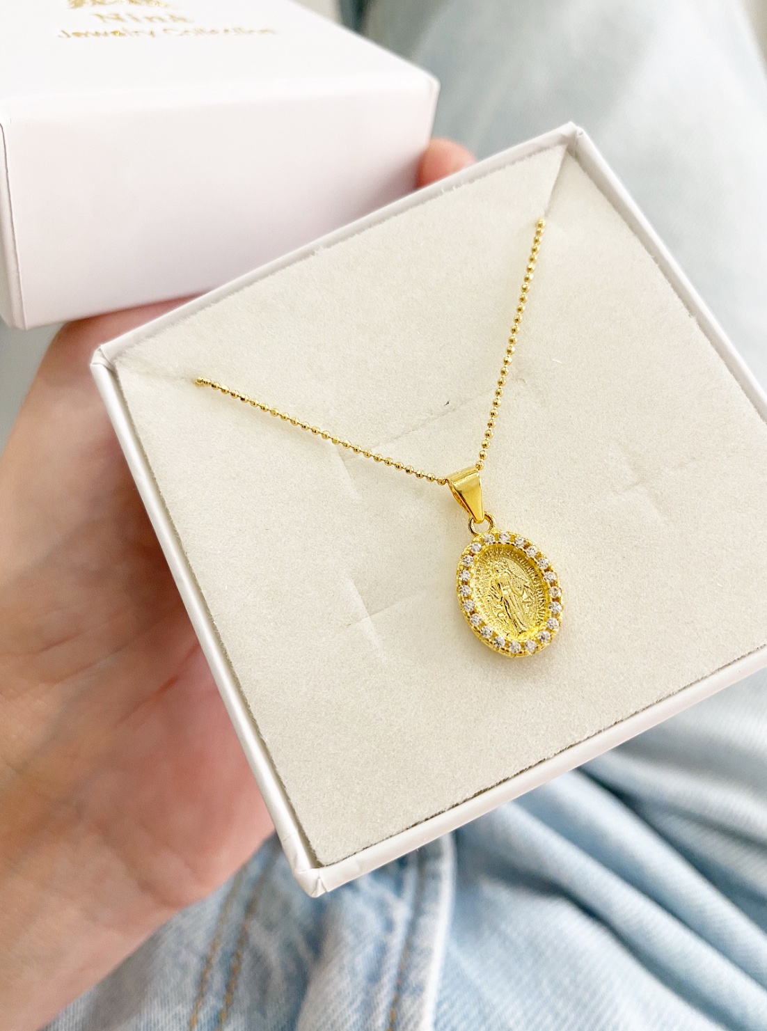 Collana medaglietta miracolosa in zirconi