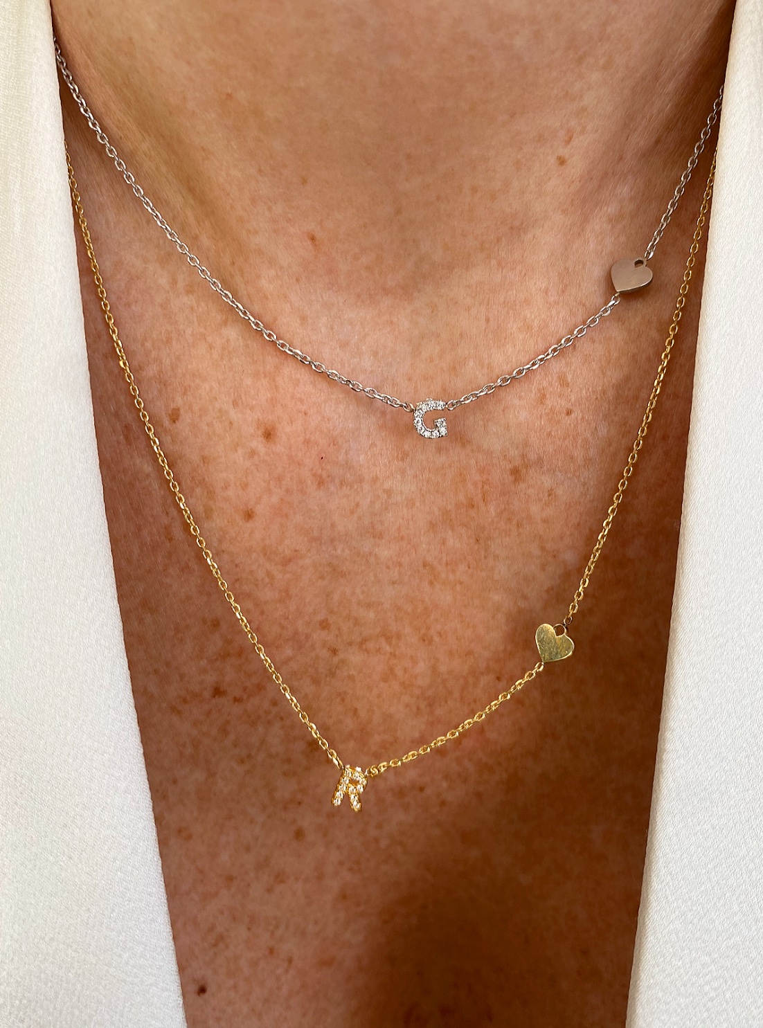 Collana personalizzabile micro lettera in zirconi e micro cuore INDRA