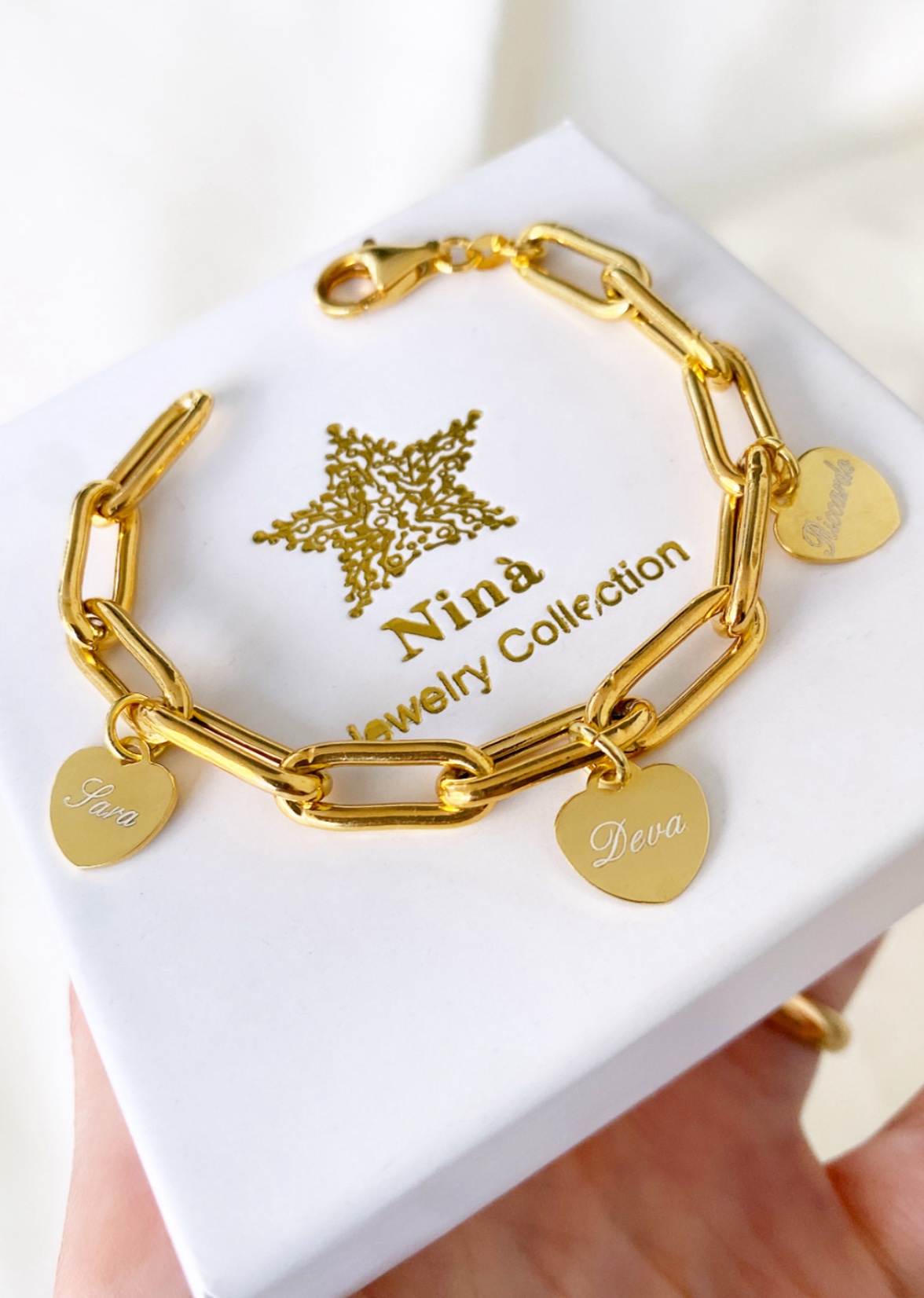 Bracciale catena con 3 cuori personalizzabili