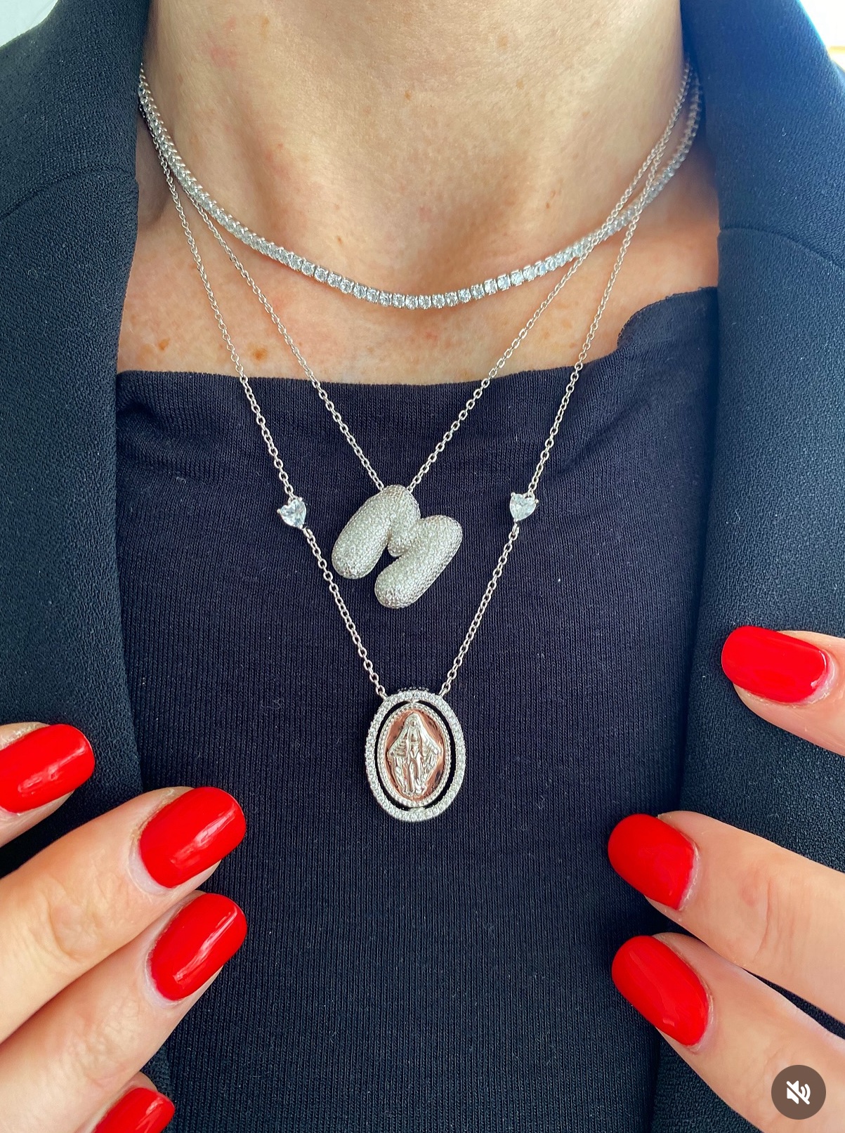 Collana medaglia miracolosa girevole in zirconi