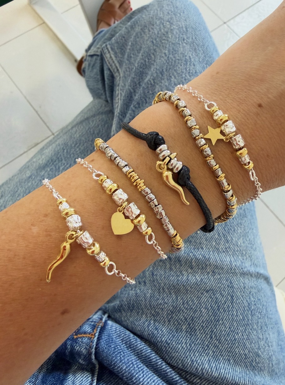 Bracciale pepite e nodini alterni bicolor - immagine 3