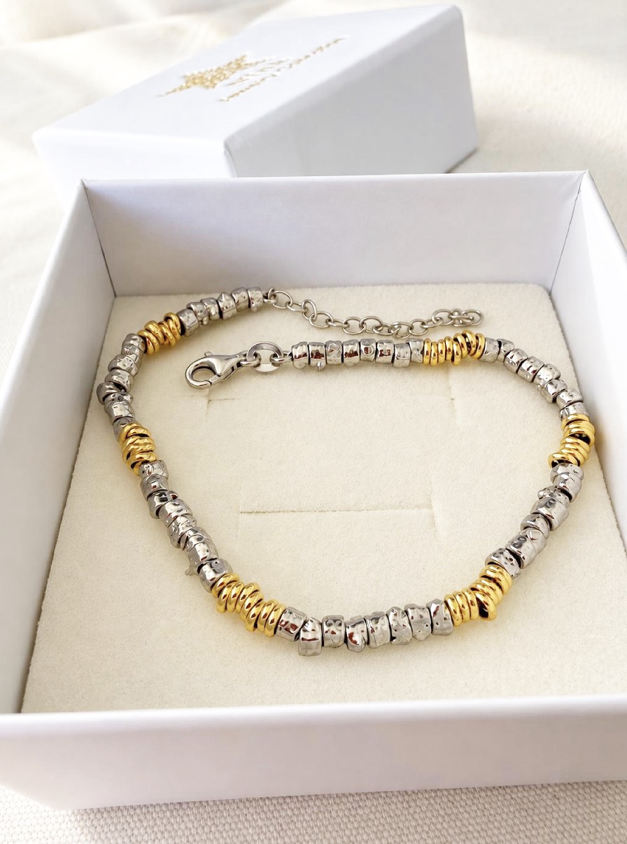 Bracciale pepite e nodini alterni bicolor